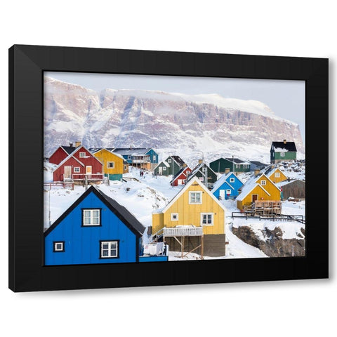 Town Uummannaq during winter in northern Black Modern Wood Framed Art Print by Zwick, Martin