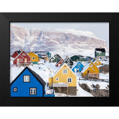 Town Uummannaq during winter in northern Black Modern Wood Framed Art Print by Zwick, Martin
