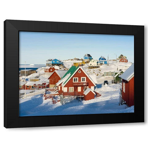 Winter in the town of Upernavik in the north of Greenland at the shore of Baffin Bay Black Modern Wood Framed Art Print by Zwick, Martin
