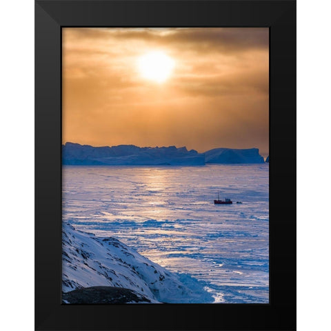 Fishing boats Winter at the Ilulissat Fjord-located in the Disko Bay Black Modern Wood Framed Art Print by Zwick, Martin
