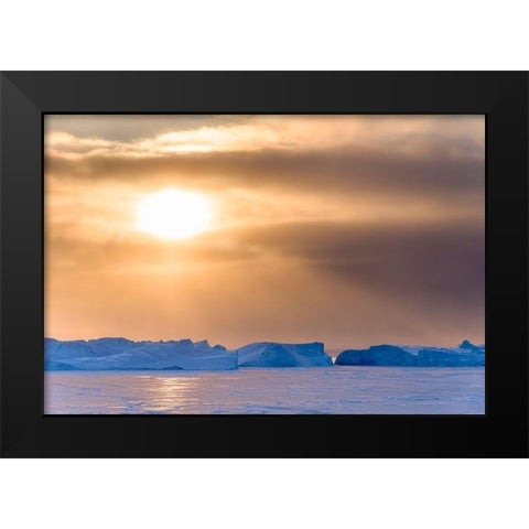 Sunset during winter at the Ilulissat Fjord-located in the Disko Bay in West Greenland Black Modern Wood Framed Art Print by Zwick, Martin