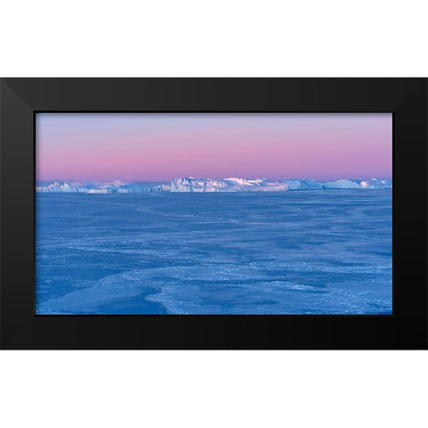 Sunrise during winter at the Ilulissat Fjord-located in the Disko Bay in West Greenland Black Modern Wood Framed Art Print by Zwick, Martin