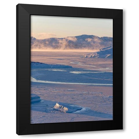 Sunrise during winter at the Ilulissat Fjord-located in the Disko Bay in West Greenland Black Modern Wood Framed Art Print with Double Matting by Zwick, Martin