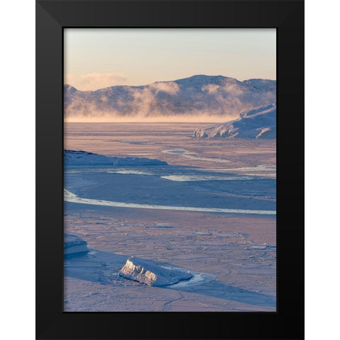 Sunrise during winter at the Ilulissat Fjord-located in the Disko Bay in West Greenland Black Modern Wood Framed Art Print by Zwick, Martin