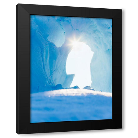 Iceberg frozen into the sea ice of the Uummannaq fjord system during winter-Greenland-Danish Territ Black Modern Wood Framed Art Print with Double Matting by Zwick, Martin