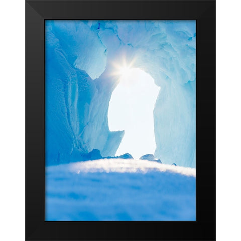 Iceberg frozen into the sea ice of the Uummannaq fjord system during winter-Greenland-Danish Territ Black Modern Wood Framed Art Print by Zwick, Martin