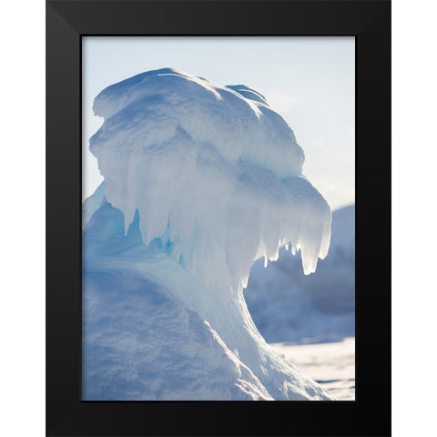 Iceberg frozen into the sea ice of the Uummannaq fjord system during winter-Greenland-Danish Territ Black Modern Wood Framed Art Print by Zwick, Martin