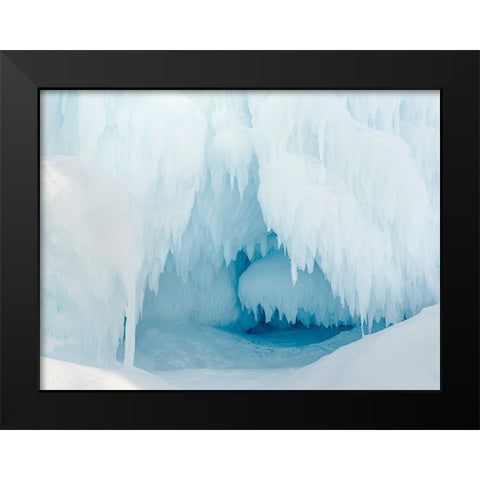 Iceberg frozen into the sea ice of the Uummannaq fjord system during winter-Greenland-Danish Territ Black Modern Wood Framed Art Print by Zwick, Martin