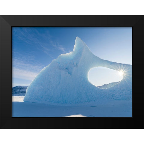 Iceberg frozen into the sea ice of the Uummannaq fjord system during winter-Greenland-Danish Territ Black Modern Wood Framed Art Print by Zwick, Martin