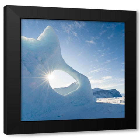 Iceberg frozen into the sea ice of the Uummannaq fjord system during winter-Greenland-Danish Territ Black Modern Wood Framed Art Print with Double Matting by Zwick, Martin