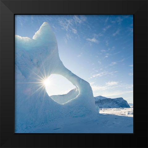 Iceberg frozen into the sea ice of the Uummannaq fjord system during winter-Greenland-Danish Territ Black Modern Wood Framed Art Print by Zwick, Martin