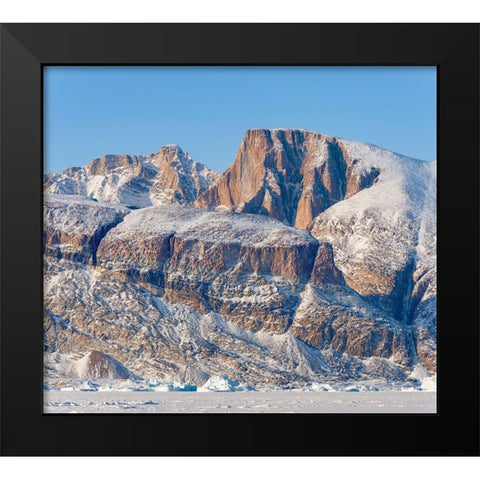 Icebergs in front of Appat Island-frozen into the sea ice of the Uummannaq fjord system during wint Black Modern Wood Framed Art Print by Zwick, Martin