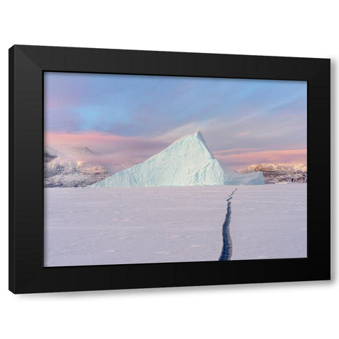 Icebergs in front of Storen Island-frozen into the sea ice of the Uummannaq fjord system during win Black Modern Wood Framed Art Print by Zwick, Martin