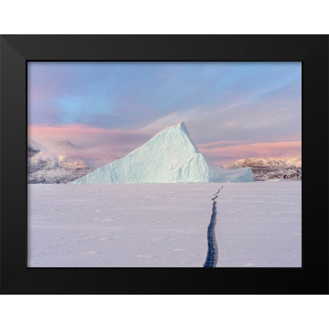 Icebergs in front of Storen Island-frozen into the sea ice of the Uummannaq fjord system during win Black Modern Wood Framed Art Print by Zwick, Martin