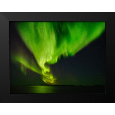 Northern lights over the fjord Nuup Kangerlua Danish Territory Black Modern Wood Framed Art Print by Zwick, Martin