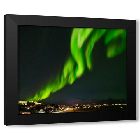 Northern lights over Nuuk. - Greenland- Danish Territory Black Modern Wood Framed Art Print by Zwick, Martin