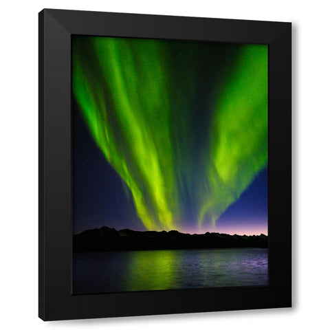 Northern lights over Angmagssalik Fjord-Greenland- Danish Territory Black Modern Wood Framed Art Print by Zwick, Martin