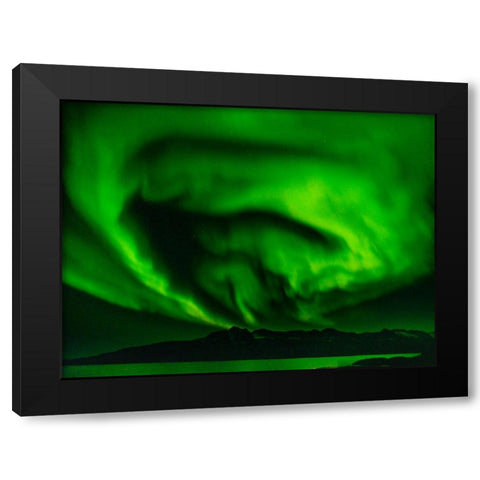 Northern lights over Angmagssalik Fjord-Greenland- Danish Territory Black Modern Wood Framed Art Print by Zwick, Martin