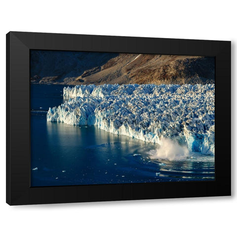 Ice calving. Knud Rasmussen Glacier-Sermiligaaq Fjord- Ammassalik- Danish Territory. Black Modern Wood Framed Art Print by Zwick, Martin