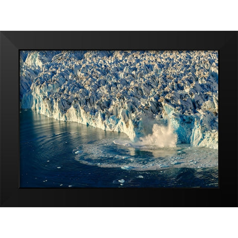 Ice calving. Knud Rasmussen Glacier-Sermiligaaq Fjord- Ammassalik- Danish Territory. Black Modern Wood Framed Art Print by Zwick, Martin