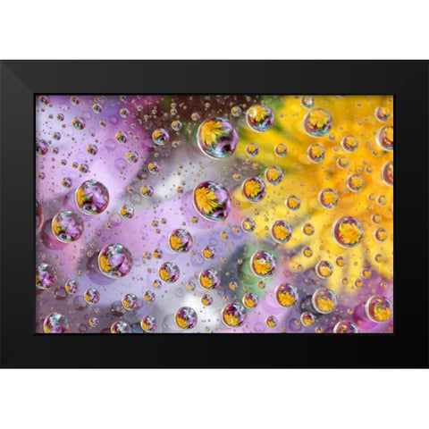 Bubbles abstract with flowers Black Modern Wood Framed Art Print by Rotenberg, Nancy