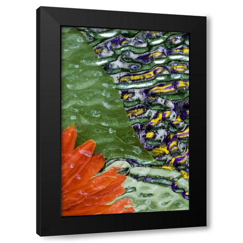 Flowers and leaves in pattern under glass Black Modern Wood Framed Art Print by Rotenberg, Nancy
