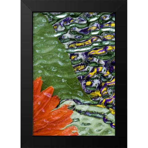 Flowers and leaves in pattern under glass Black Modern Wood Framed Art Print by Rotenberg, Nancy