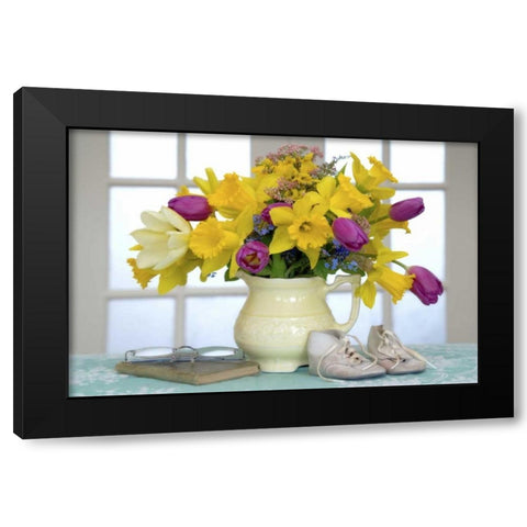Spring flower bouquet in vase Black Modern Wood Framed Art Print with Double Matting by Paulson, Don
