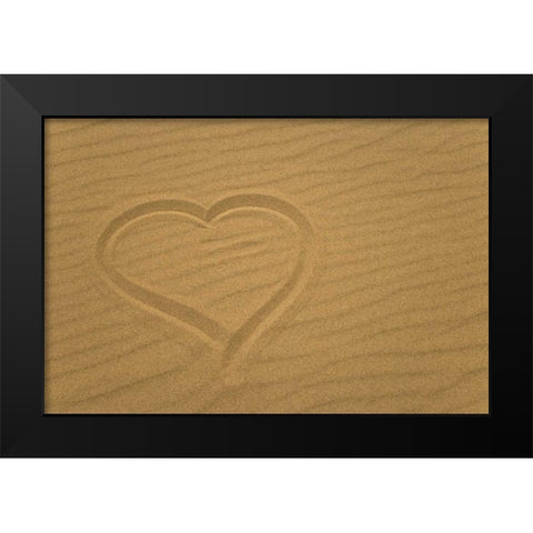 Heart outline drawn in sand Black Modern Wood Framed Art Print by Paulson, Don