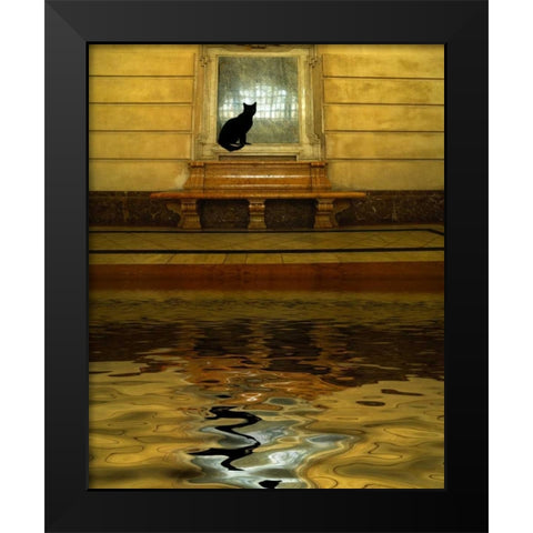 Concept of black cat and water Black Modern Wood Framed Art Print by Zuckerman, Jim