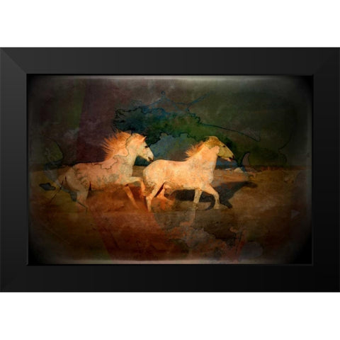Artistic conception of running horses Black Modern Wood Framed Art Print by Zuckerman, Jim