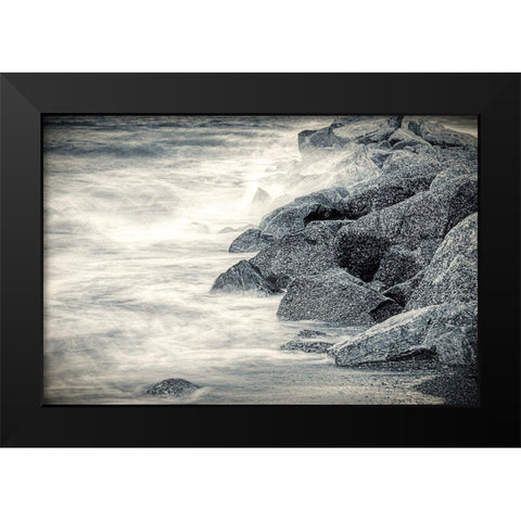 Boulders in Surf Black Modern Wood Framed Art Print by Miller, Anna