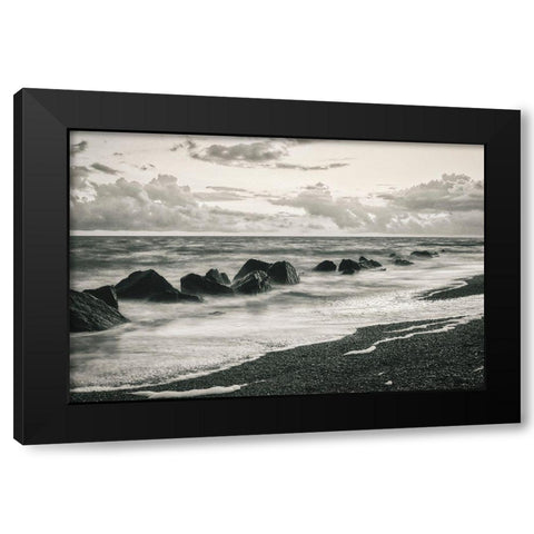 Atlantic Ocean Beach at Sunrise Black Modern Wood Framed Art Print with Double Matting by Miller, Anna