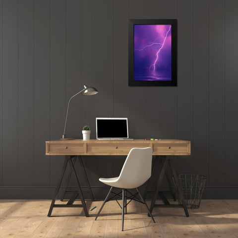 Lightning bolts over water Black Modern Wood Framed Art Print by Satushek, Steve