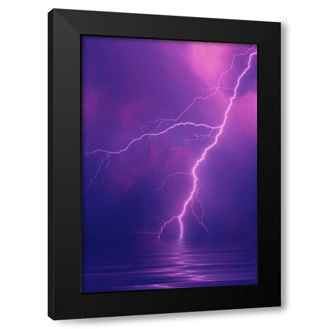 Lightning bolts over water Black Modern Wood Framed Art Print with Double Matting by Satushek, Steve
