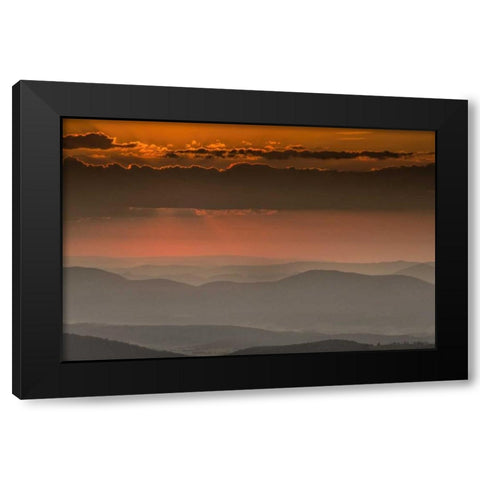 Mountain landscape in an orange Sunset Black Modern Wood Framed Art Print by OBrien, Jay