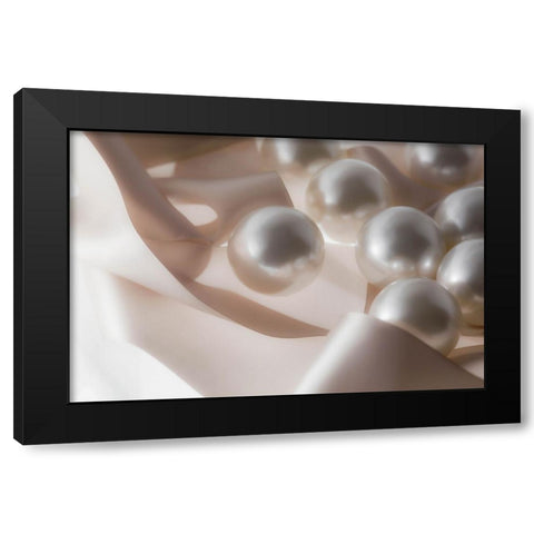 Pearls and ribbons Black Modern Wood Framed Art Print with Double Matting by Muench, Zandria