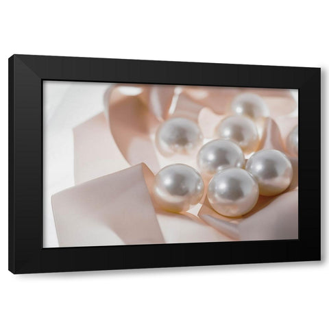 Pearls and ribbons Black Modern Wood Framed Art Print with Double Matting by Muench, Zandria