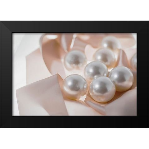Pearls and ribbons Black Modern Wood Framed Art Print by Muench, Zandria