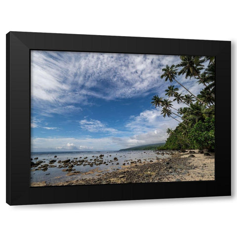 Fiji-Taveuni Island Beach with palm trees and white clouds Black Modern Wood Framed Art Print with Double Matting by Merrill Images