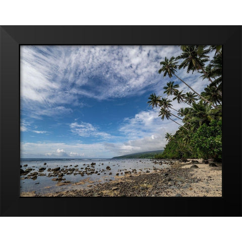 Fiji-Taveuni Island Beach with palm trees and white clouds Black Modern Wood Framed Art Print by Merrill Images