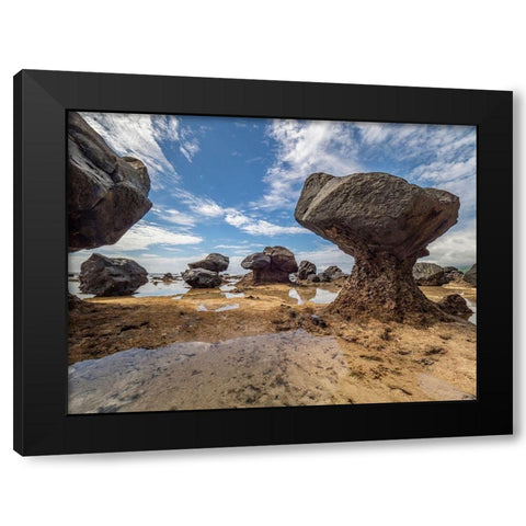 Fiji-Taveuni Island Rock formations on the beach of Lavena showing erosion Black Modern Wood Framed Art Print by Merrill Images