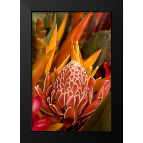 French Polynesia Tropical native flowers Black Modern Wood Framed Art Print by Kaveney, Wendy