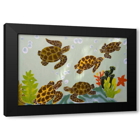 French Polynesia, Bora Bora Tutle painted fabric Black Modern Wood Framed Art Print with Double Matting by Kaveney, Wendy