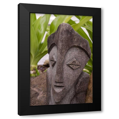 French Polynesia, Moorea Stone tiki face Black Modern Wood Framed Art Print with Double Matting by Kaveney, Wendy