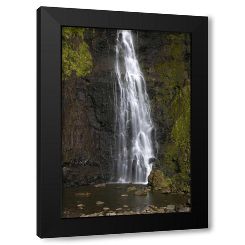 French Polynesia, Tahiti Waterfall ove cliff Black Modern Wood Framed Art Print with Double Matting by Kaveney, Wendy