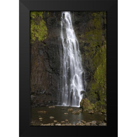 French Polynesia, Tahiti Waterfall ove cliff Black Modern Wood Framed Art Print by Kaveney, Wendy