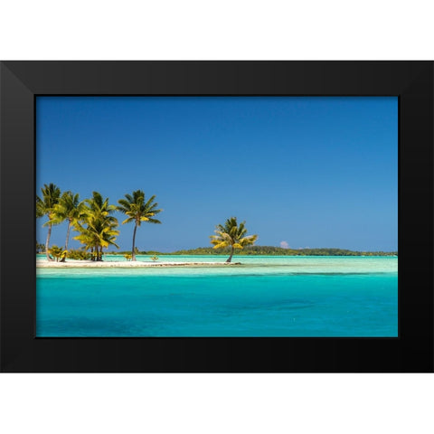 French Polynesia- Bora Bora. Motu Tane private island in lagoon. Black Modern Wood Framed Art Print by Jaynes Gallery