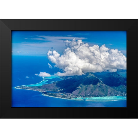 French Polynesia- Moorea. Aerial view of island. Black Modern Wood Framed Art Print by Jaynes Gallery