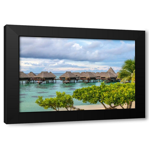 French Polynesia- Moorea. Overwater bungalows. Black Modern Wood Framed Art Print by Jaynes Gallery